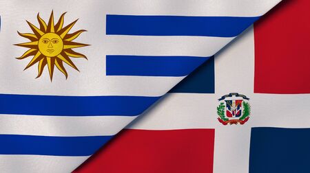 Two states flags of Uruguay and Dominican Republic. High quality business background. 3d illustrationの写真素材
