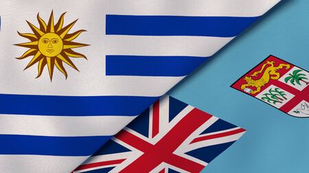 Two states flags of Uruguay and Fiji. High quality business background. 3d illustrationの写真素材