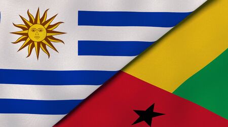 Two states flags of Uruguay and Guinea Bissau. High quality business background. 3d illustrationの写真素材