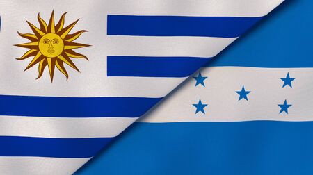 Two states flags of Uruguay and Honduras. High quality business background. 3d illustrationの写真素材