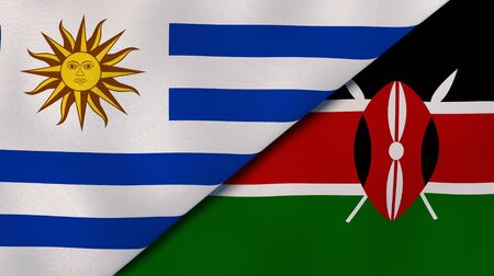 Two states flags of Uruguay and Kenya. High quality business background. 3d illustrationの写真素材