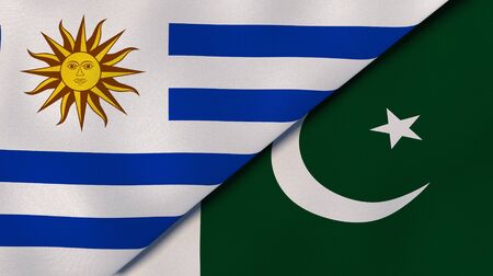 Two states flags of Uruguay and Pakistan. High quality business background. 3d illustrationの写真素材