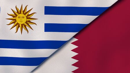 Two states flags of Uruguay and Qatar. High quality business background. 3d illustrationの写真素材