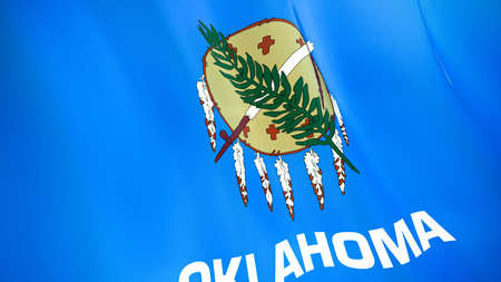The waving flag of Oklahoma. High quality 3D illustration. Perfect for news, reportage, events.の写真素材