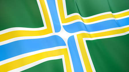 Fluttering flag of Portland City. Oregon. United States. High-quality realistic renderの写真素材