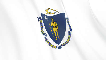 The waving flag of Massachusetts. High quality 3D illustration. Perfect for news, reportage, events.の写真素材