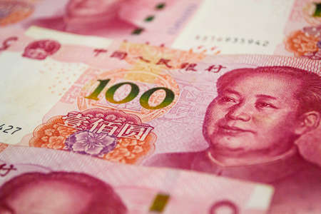 100 Chinese Renminbi banknotes background. China, Beijing.の写真素材