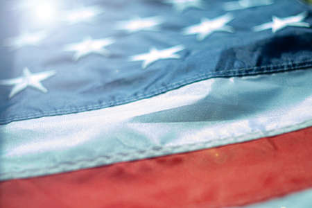 The flag of the United States of America. Old Glory. Closeup photo. Patriotic backgroundの写真素材