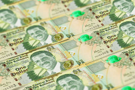 Bahamian dollars banknotes background. BSD dollars pattern. 1 BSDの写真素材