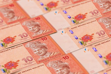 Malaysian ringgit banknotes background. Malaysian currency. MYR. Finance, business background. Perfect for news, reportageの写真素材