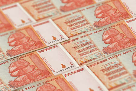 Money of Zimbabwe. Zimbabwean dollar bills. ZWL banknotes. 20 trillions dollars. Business, finance, news background.の写真素材