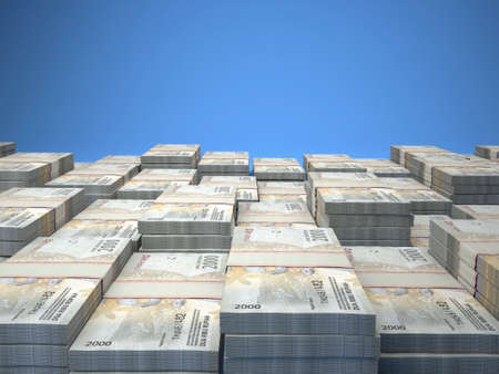 Money of Indonesia. Indonesian rupiah bills. IDR banknotes. 2000 rupiahs. Business, finance, news background.の写真素材