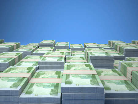 Money of Ethiopia. Ethiopian birr bills. ETB banknotes. 10 birr notes. Business, finance, news background.の写真素材