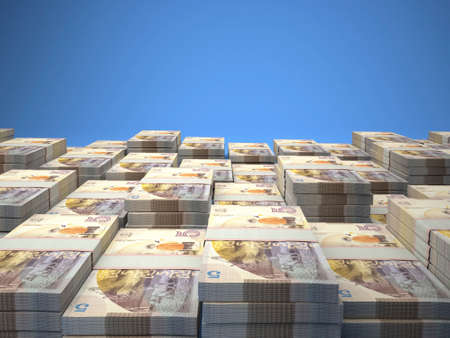 Money of Georgia. Georgian lari bills. GEL banknotes. 5 lari. Business, finance, news background.の写真素材