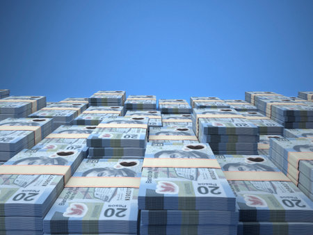 Money of Mexico. Mexican peso bills. MXN banknotes. 20 pesos. Business, finance, news background.の写真素材