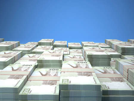 Money of Mexico. Mexican peso bills. MXN banknotes. 200 pesos. Business, finance, news background.の写真素材