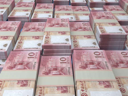Money of Macao. Macanese pataca bills. MOP banknotes. 10 patacas. Business, finance, news background.の写真素材