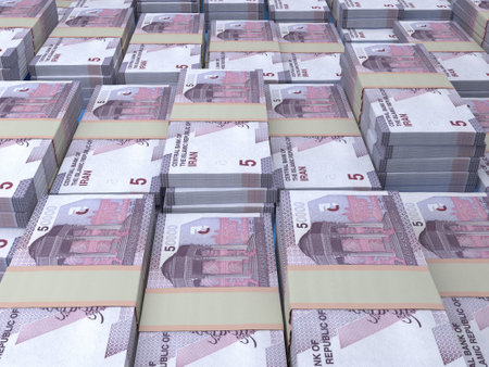 Money of Iran. Iranian rial bills. IRR banknotes. 50,000 rials. Business, finance, news background.の写真素材