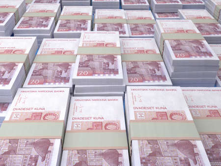 Money of Croatia. Croatian kuna bills. HRK banknotes. 20 euro. Business, finance, news background.の写真素材