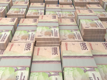 Money of Indonesia. Indonesian rupiah bills. IDR banknotes. 5000 rupiahs. Business, finance, news background.の写真素材