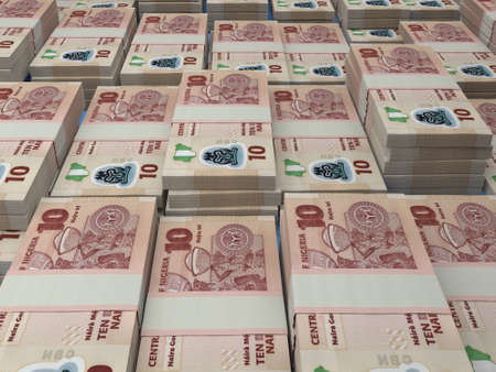 Money of Nigeria. Nigerian naira bills. NGN banknotes. 10 polymer. Business, finance, news background.の写真素材