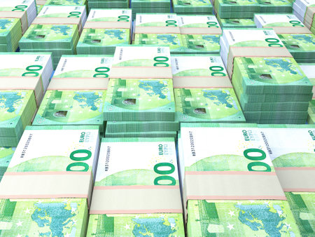 Money of European Union. European euro bills. EUR banknotes. 100 euro. Business, finance, news background.の写真素材