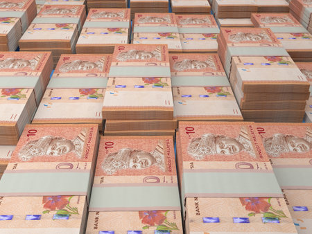 Money of Malaysia. Malaysian ringgit bills. MYR banknotes. 10 ringgits. Business, finance, news background.の写真素材