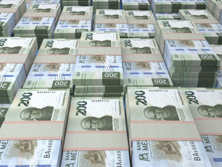 Money of Mexico. Mexican peso bills. MXN banknotes. 200 pesos. Business, finance, news background.の写真素材