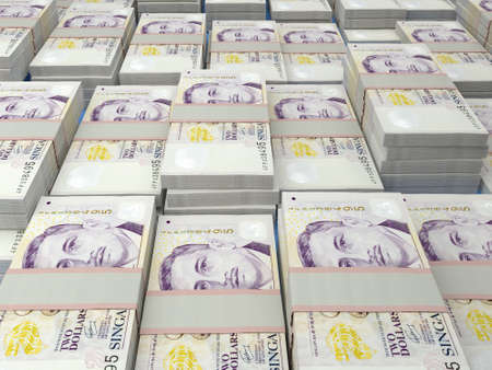 Money of Singapore. Singapore dollar bills. SGD banknotes. 2 dollars. Business, finance, news background.の写真素材