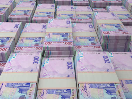 Money of Ukraine. Ukrainian hryvnia bills. UAH banknotes. 200 hryvni. Business, finance, news background.の写真素材
