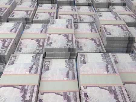 Money of North Korea. North Korean won bills. KPW banknotes. 50 won. Business, finance, news background.の写真素材