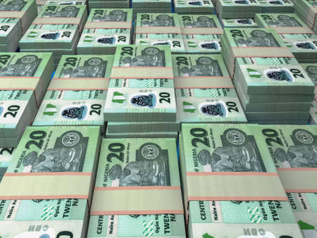 Money of Nigeria. Nigerian naira bills. NGN banknotes. 20 polymer. Business, finance, news background.の写真素材