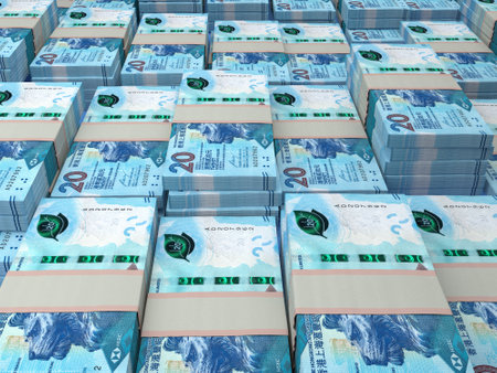 Money of Hong Kong. Hong Kong dollar bills. HKDHSBC banknotes. 20 dollars. Business, finance, news background.の写真素材