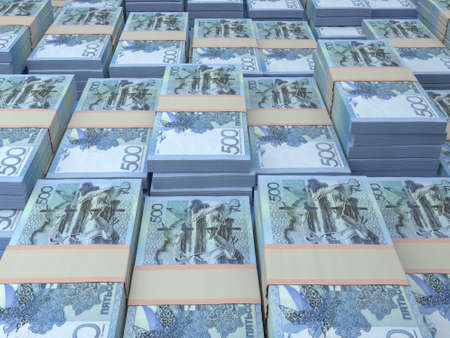 Money of Kazakhstan. Kazakhstani tenge bills. KZT banknotes. 500 tenge. Business, finance, news background.の写真素材