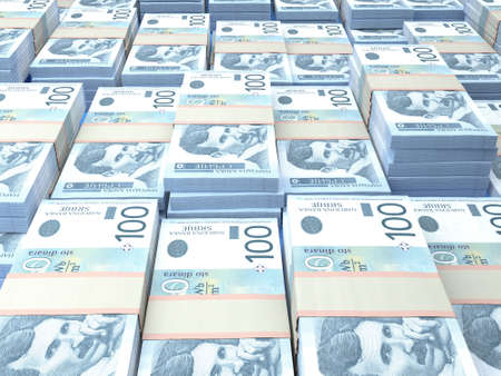 Money of Serbia. Serbian dinar bills. RSD banknotes. 100 dinari. Business, finance, news background.の写真素材