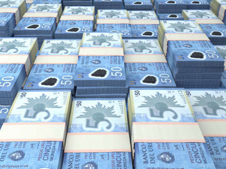Money of Uruguay. Uruguayan peso bills. UYU banknotes. 50 pesos. Business, finance, news background.の写真素材