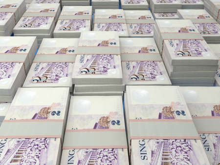Money of Singapore. Singapore dollar bills. SGD banknotes. 2 dollars. Business, finance, news background.の写真素材