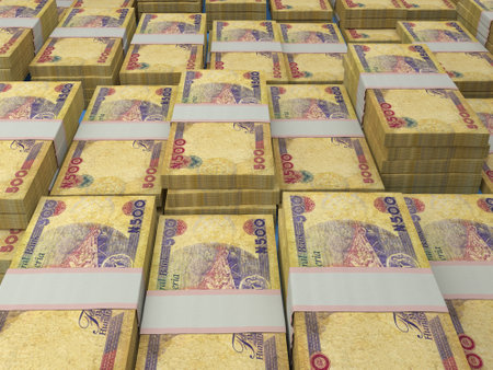 Money of Nigeria. Nigerian naira bills. NGN banknotes. 500 polymer. Business, finance, news background.の写真素材