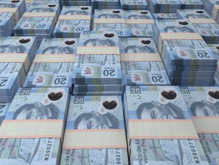 Money of Mexico. Mexican peso bills. MXN banknotes. 20 pesos. Business, finance, news background.の写真素材