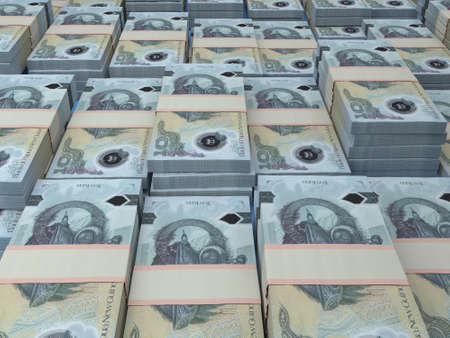 Money of Papua New Guinea. Papua New Guinean kina bills. PGK banknotes. 10 kina. Business, finance, news background.の写真素材