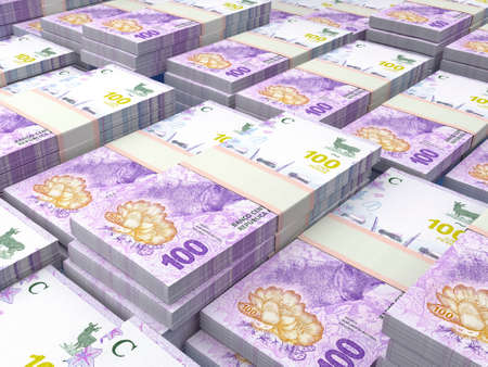 Money of Argentina. Argentine peso bills. ARS banknotes. 100 pesos. Business, finance, news background.の写真素材