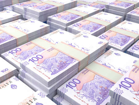 Money of Argentina. Argentine peso bills. ARS banknotes. 100 pesos. Business, finance, news background.の写真素材