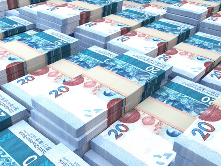 Money of Hong Kong. Hong Kong dollar bills. HKDSCB banknotes. 20 dollars. Business, finance, news background.の写真素材