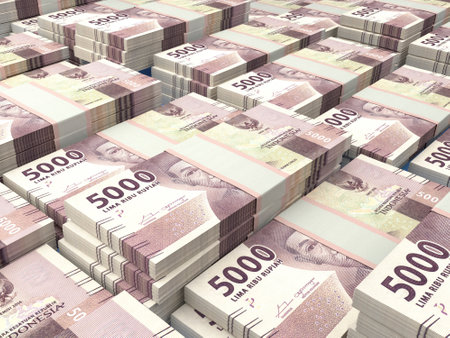 Money of Indonesia. Indonesian rupiah bills. IDR banknotes. 5000 rupiahs. Business, finance, news background.の写真素材