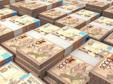 Money of Kazakhstan. Kazakhstani tenge bills. KZT banknotes. 1000 tenge. Business, finance, news background.の写真素材
