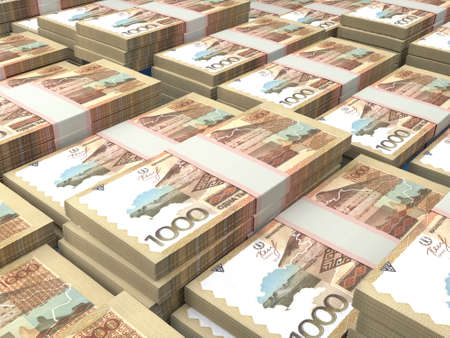Money of Kazakhstan. Kazakhstani tenge bills. KZT banknotes. 1000 tenge. Business, finance, news background.の写真素材