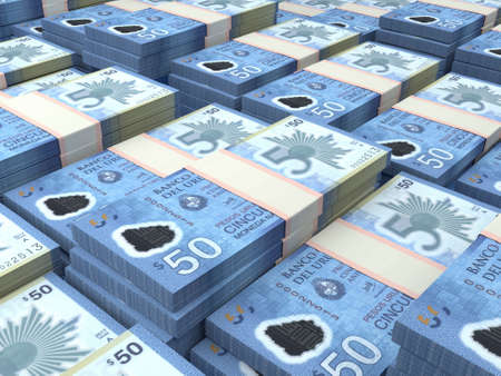 Money of Uruguay. Uruguayan peso bills. UYU banknotes. 50 pesos. Business, finance, news background.の写真素材