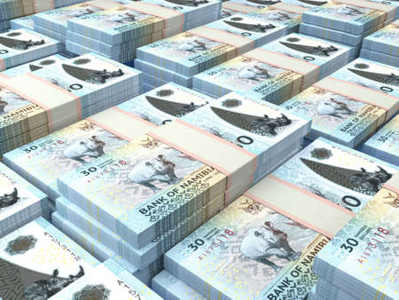 Money of Namibia. Namibian dollar bills. NAD banknotes. 30 dollars. Business, finance, news background.の写真素材