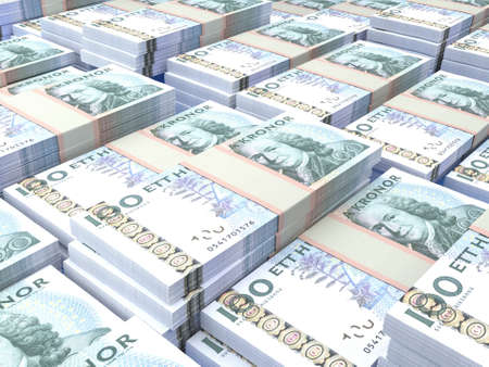 Money of Sweden. Swedish krona bills. SEK banknotes. 100 kronor. Business, finance, news background.の写真素材