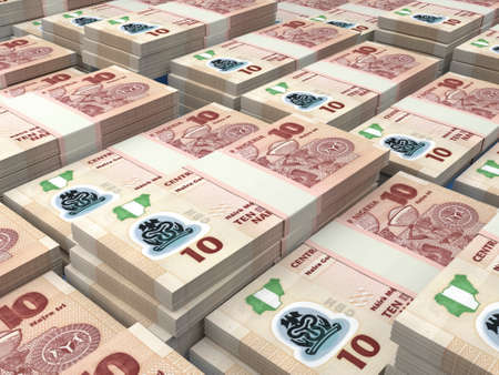 Money of Nigeria. Nigerian naira bills. NGN banknotes. 10 polymer. Business, finance, news background.の写真素材